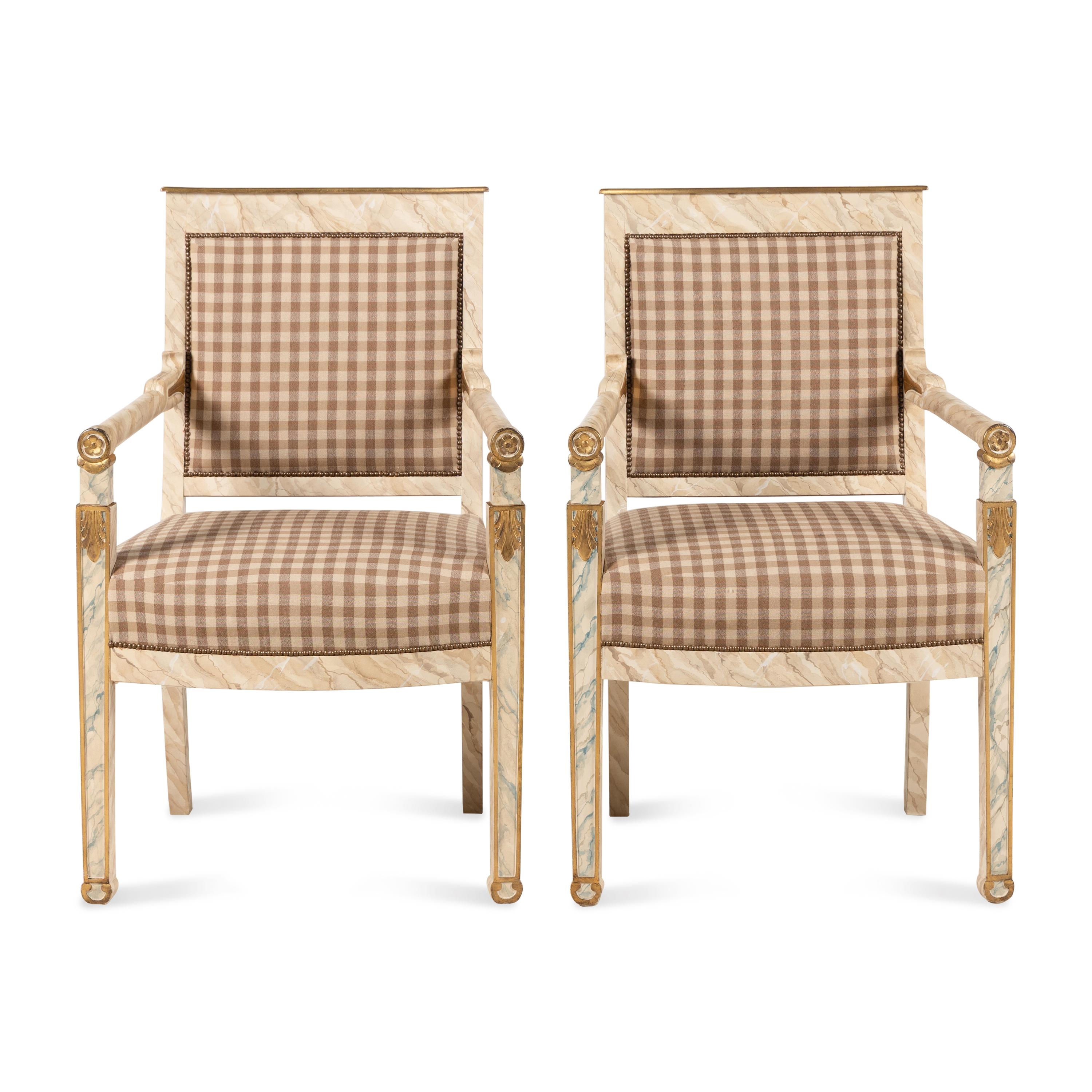 A Pair of Directoire Style Faux-Marble Painted Armchairs