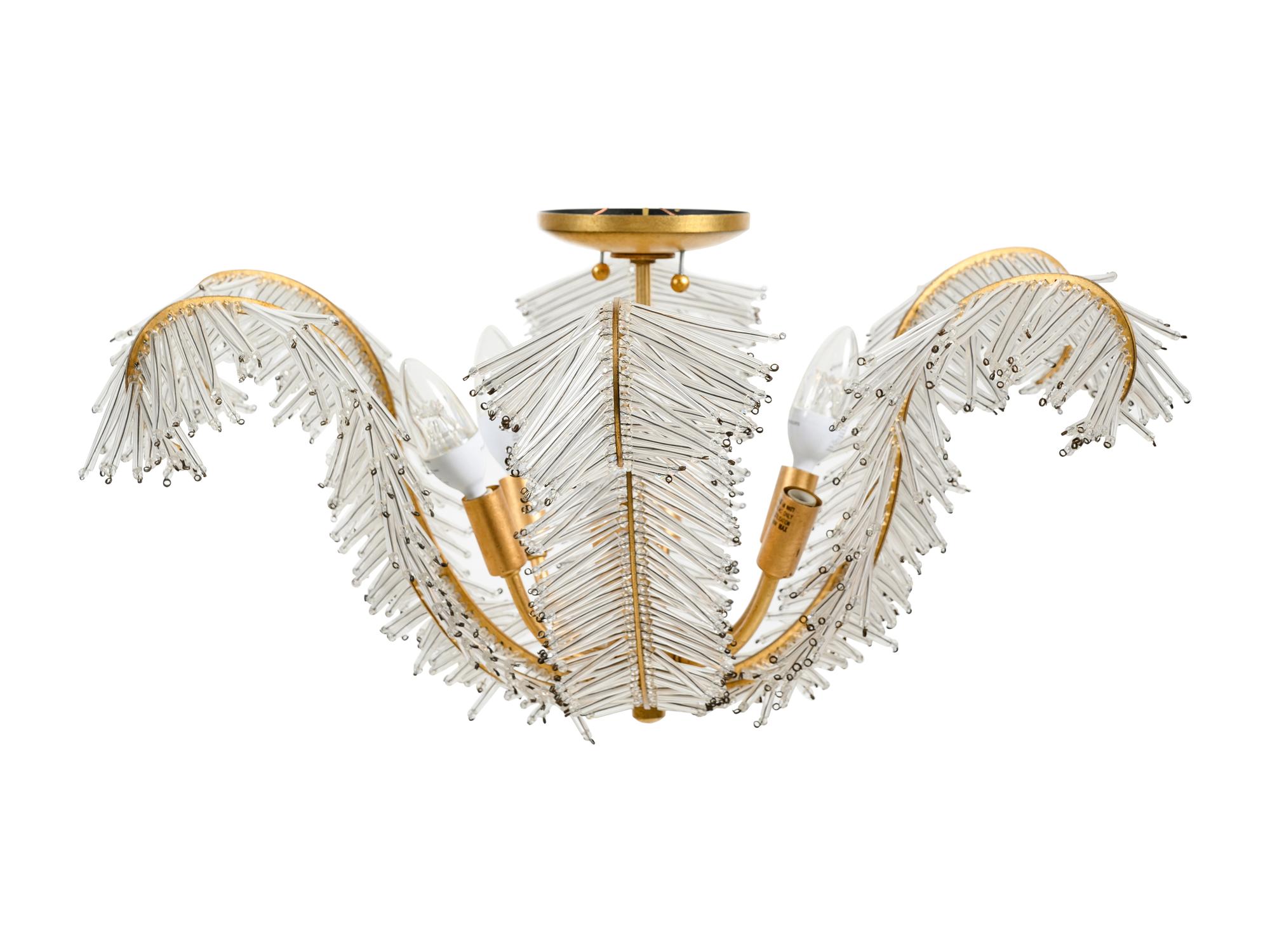 A Contemporary Gilt Metal and Glass "Palm Frond" Chandelier