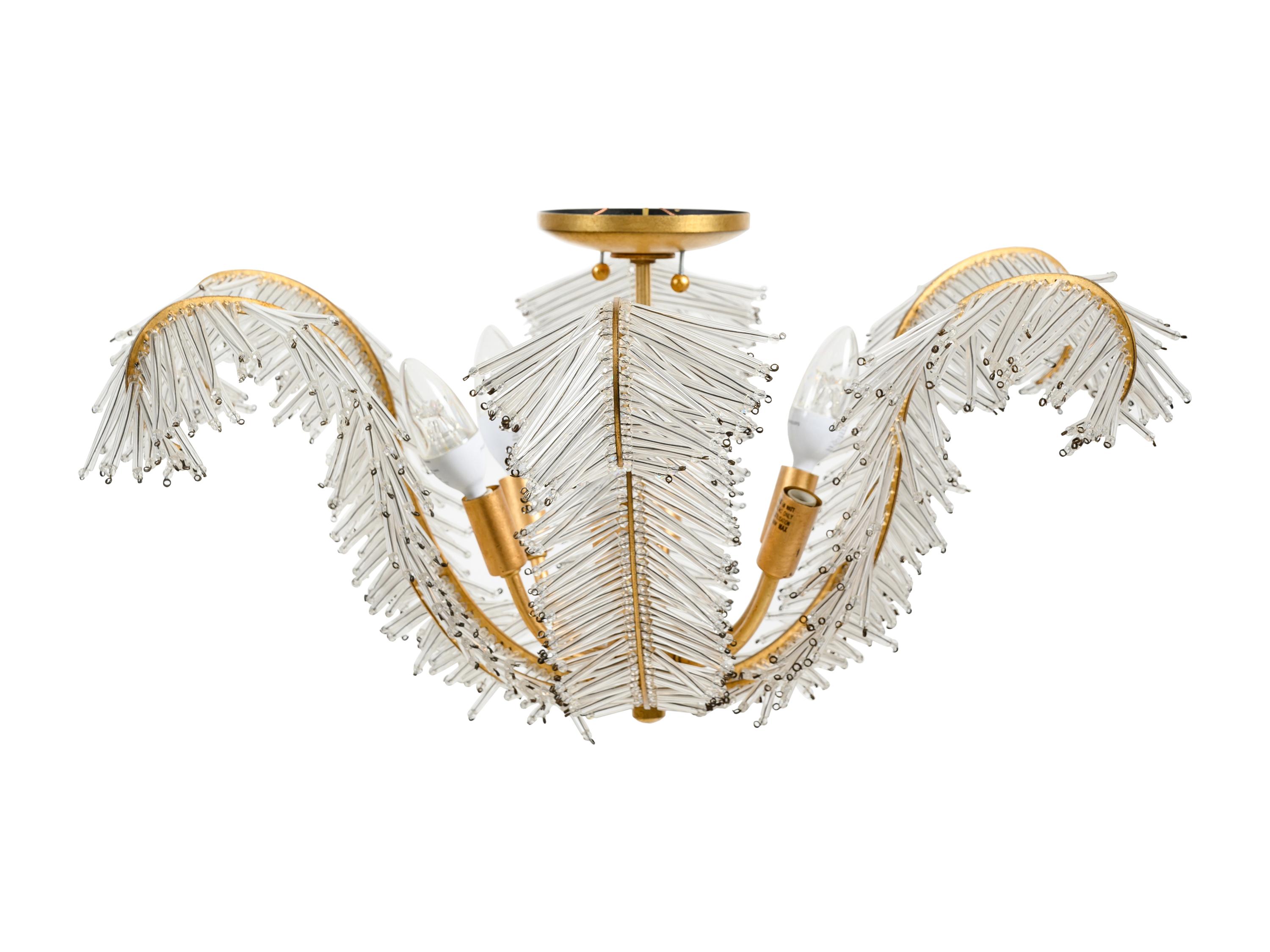 A Contemporary Gilt Metal and Glass "Palm Frond" Chandelier