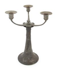 A Kayserzinn Jugenstil Pewter Three-Light Candelabrum