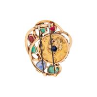 SEAMAN SCHEPPS, YELLOW GOLD AND MULTIGEM BROOCH
