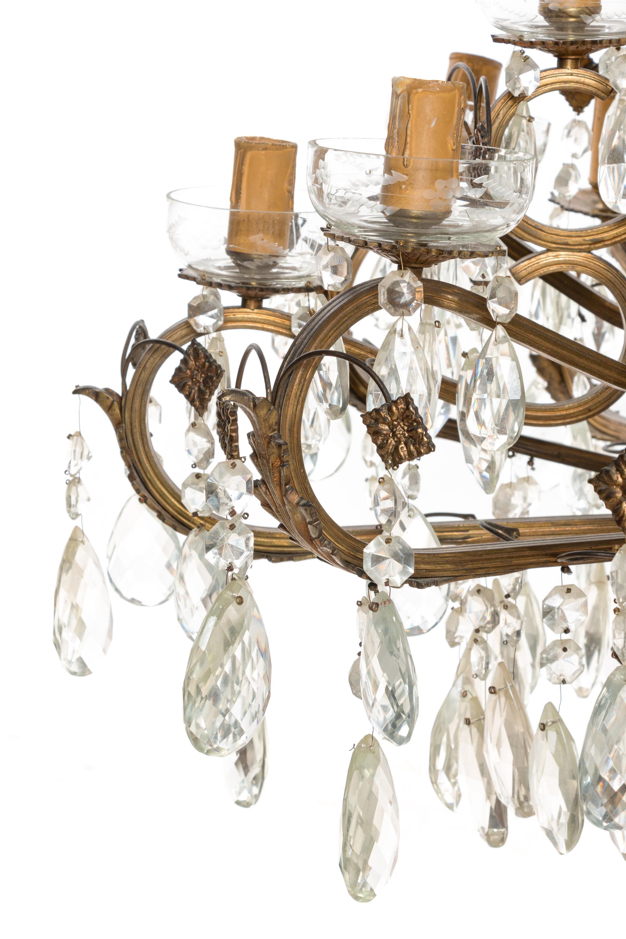 A Czech Bronze and Cut Glass Fifteen-Light Chandelier