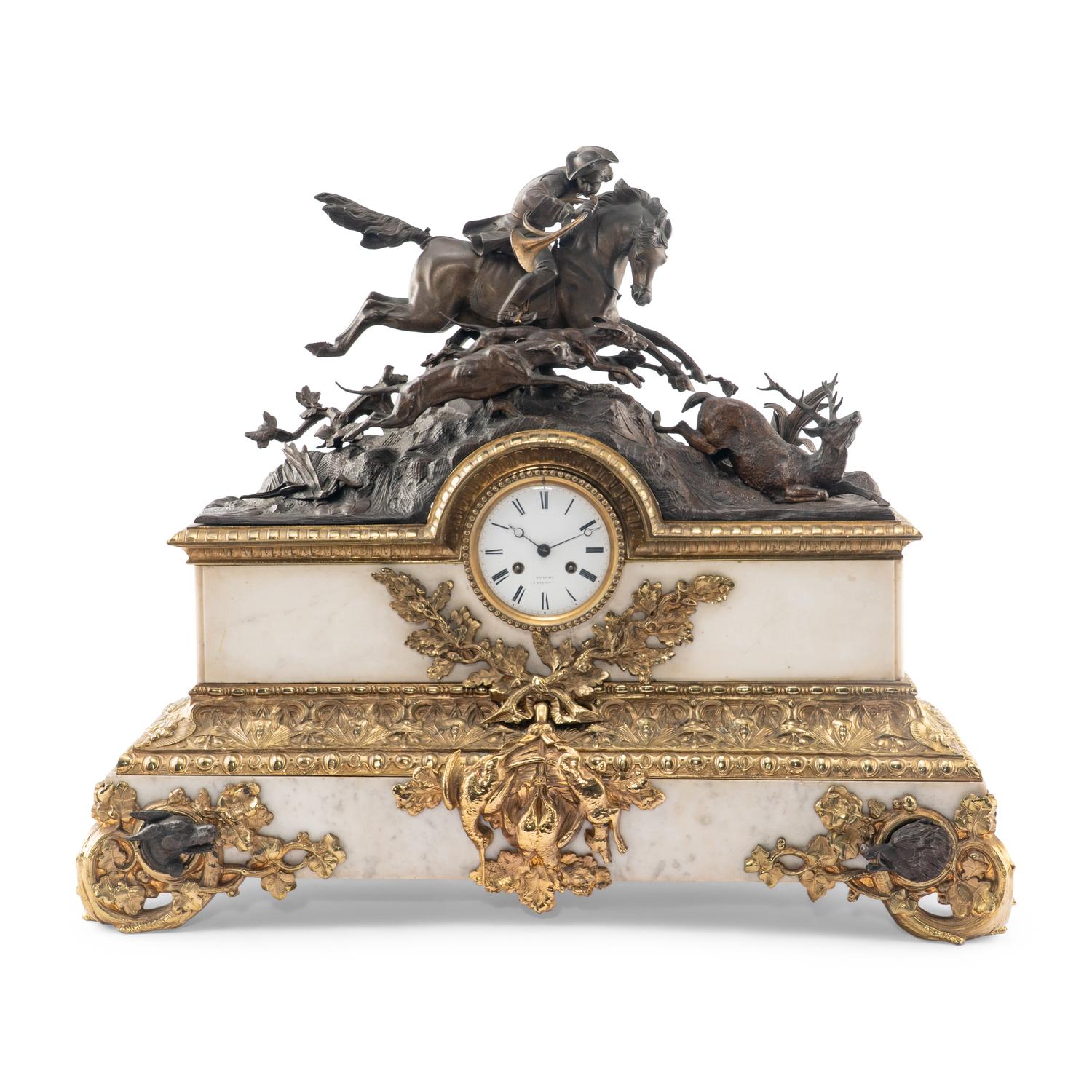 A French Parcel-Gilt Bronze Mounted Marble Mantel Clock