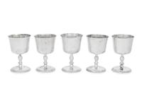 A Set of Five English Silver Goblets