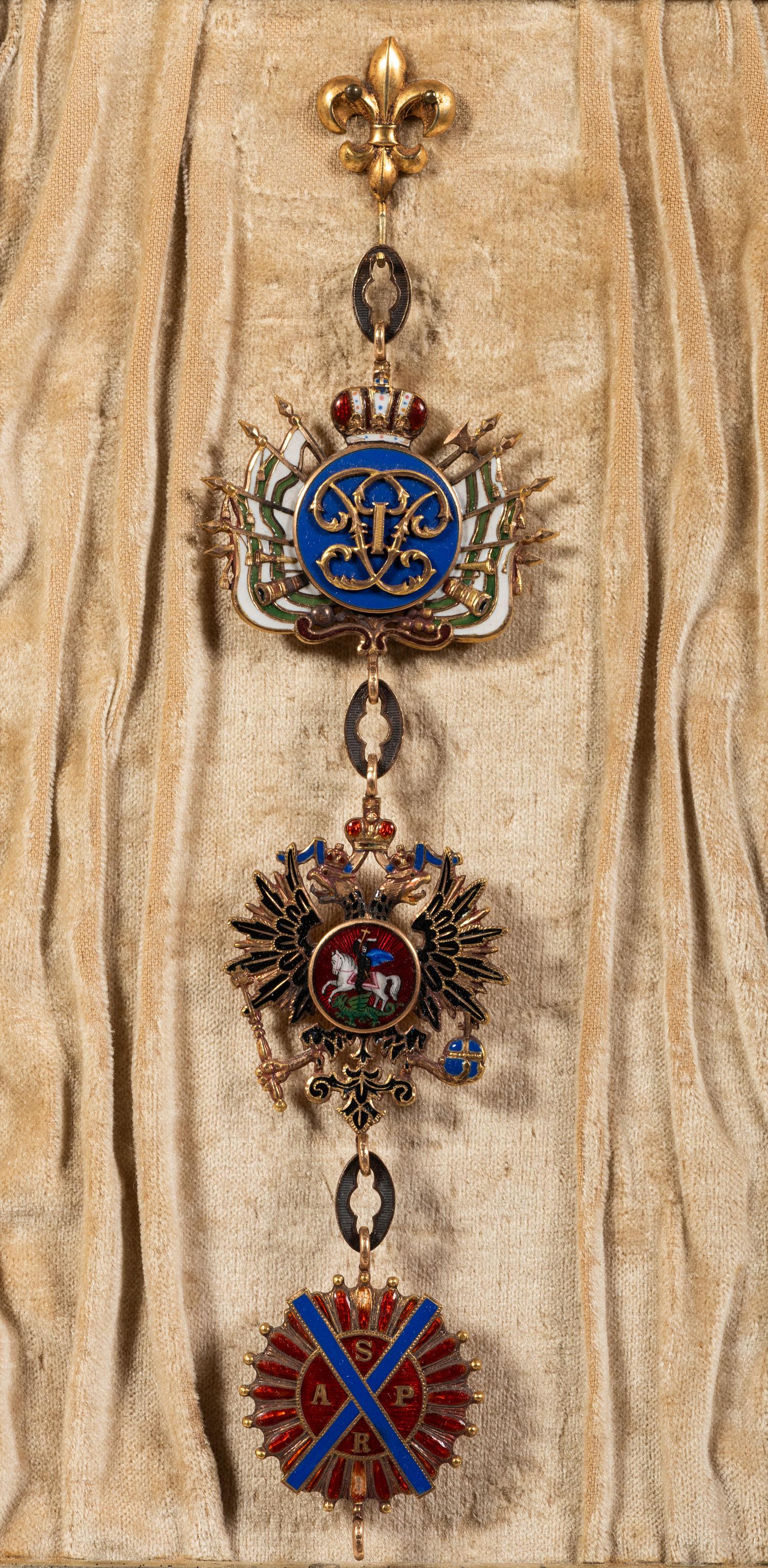 Three Russian Gold and Enamel Order of St. Andrew Collar Links