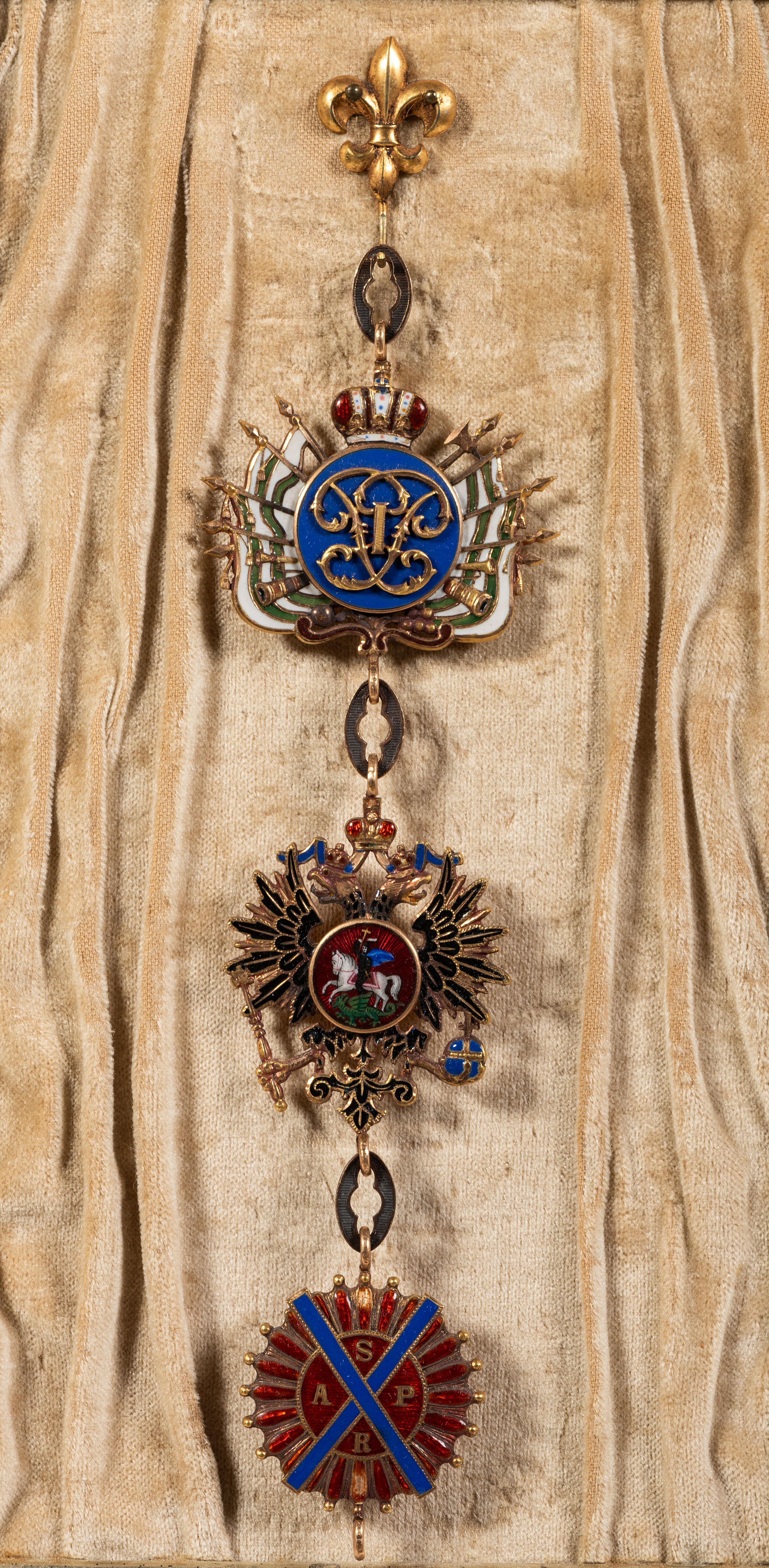 Three Russian Gold and Enamel Order of St. Andrew Collar Links