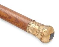 A Gold-Mounted Oak Cane / Walking Stick Made from a Wood Girder From Independence Hall, Philadelphia, PA, by Jacob W. Colladay, Dated "1854"