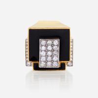 An eighteen karat gold, platinum, enamel, and diamond ring, David Webb