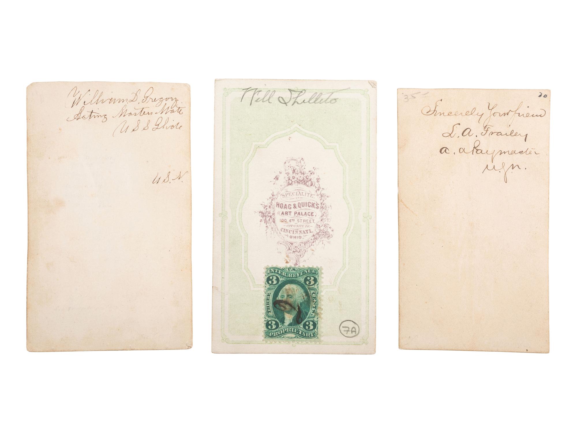 [CIVIL WAR]. A group of 3 CDVs of Identified Brown Water Navy officers, incl. L.A. Frailey, William D. Gregory, and Will Shillito.