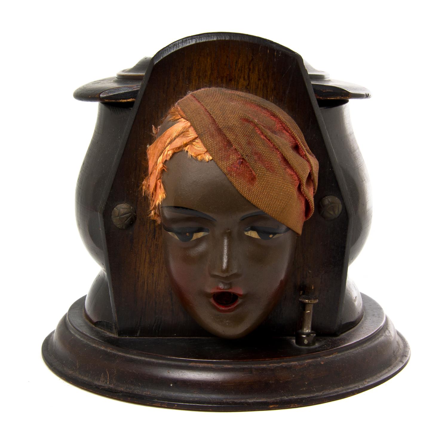 An American Mahogany Cigarette Dispenser, Kindel & Graham, Height 6 1/2 inches.