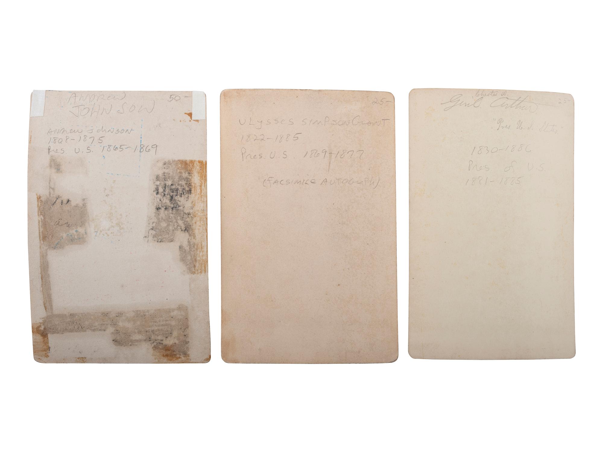 [POLITICS]. 6 cabinet cards of US Presidents and politicians incl. JOHNSON, GRANT, & SUMNER.