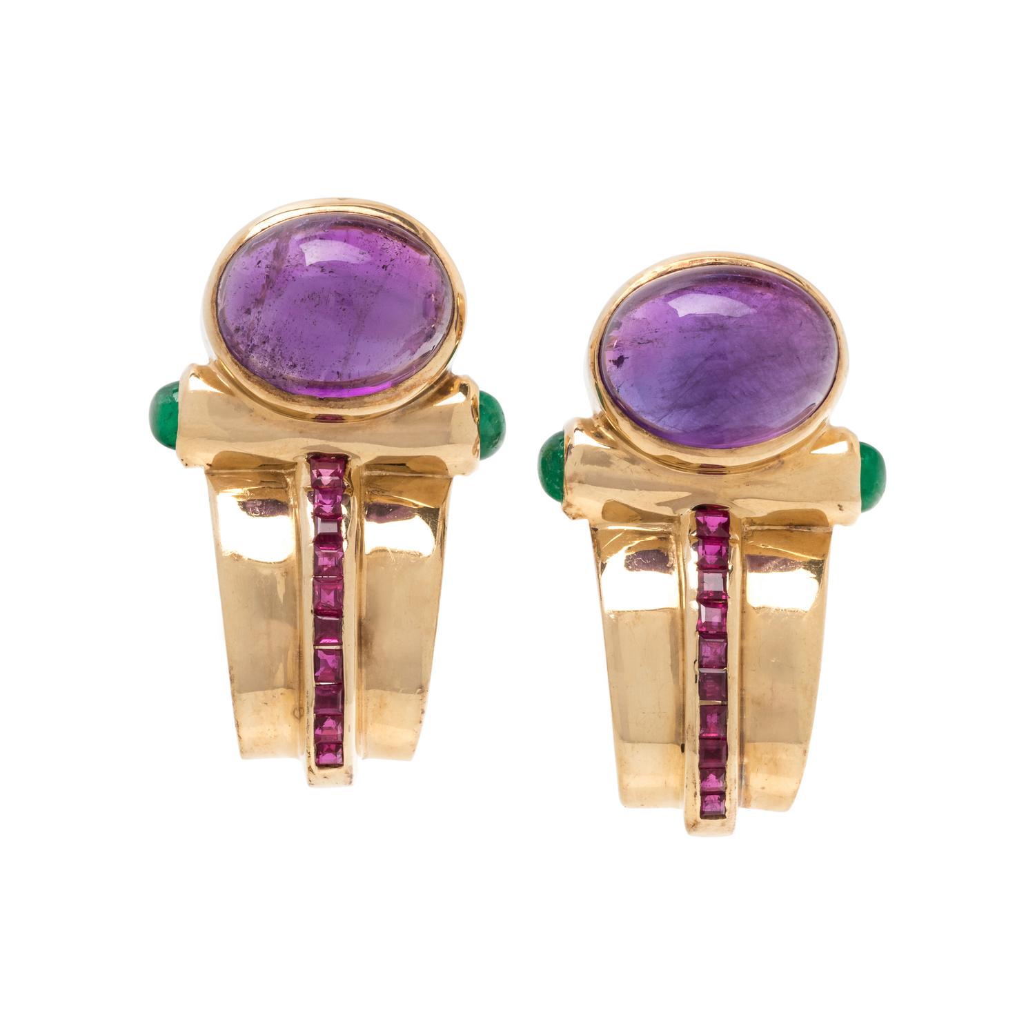 YELLOW GOLD AND MULTIGEM EARCLIPS
