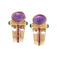 YELLOW GOLD AND MULTIGEM EARCLIPS
