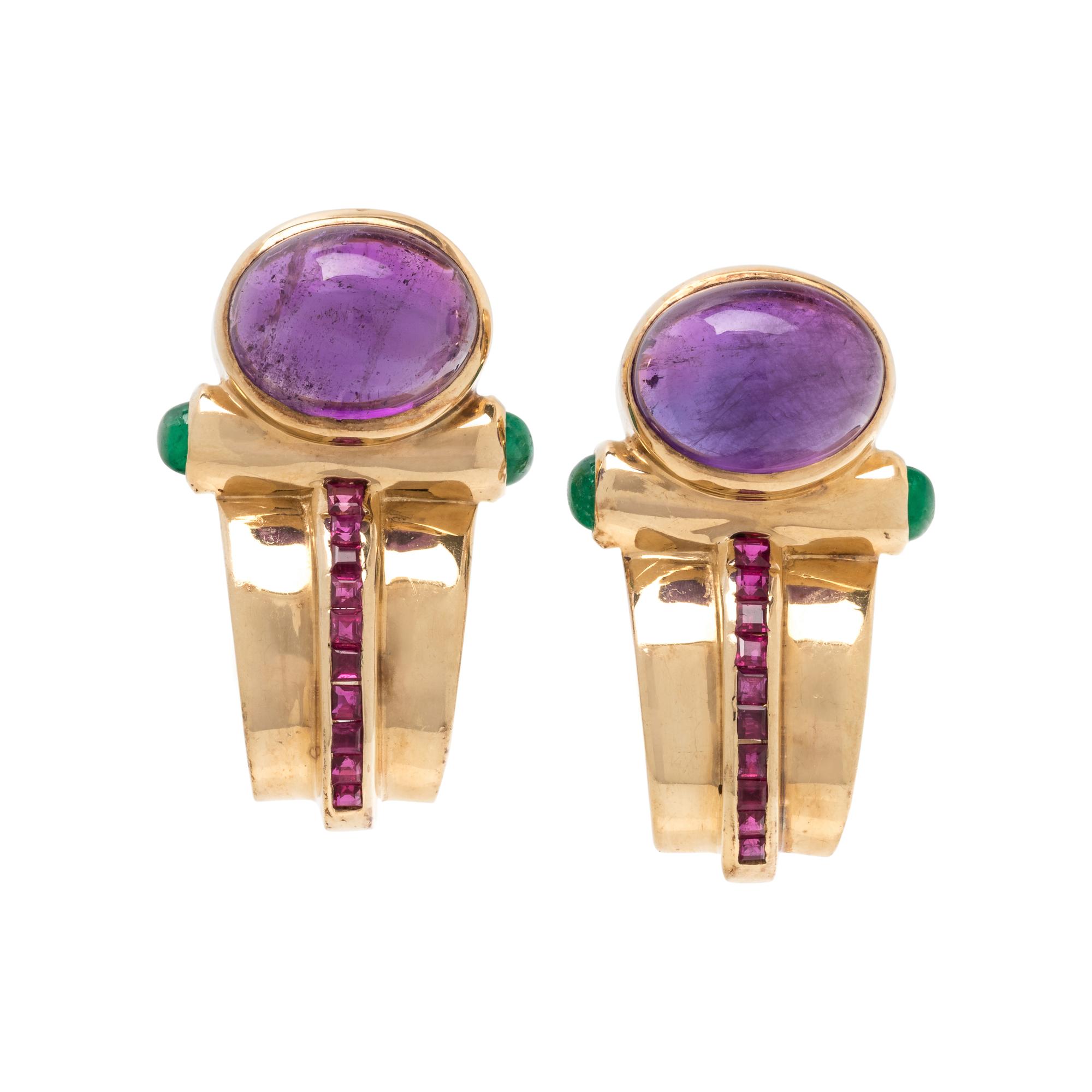 YELLOW GOLD AND MULTIGEM EARCLIPS