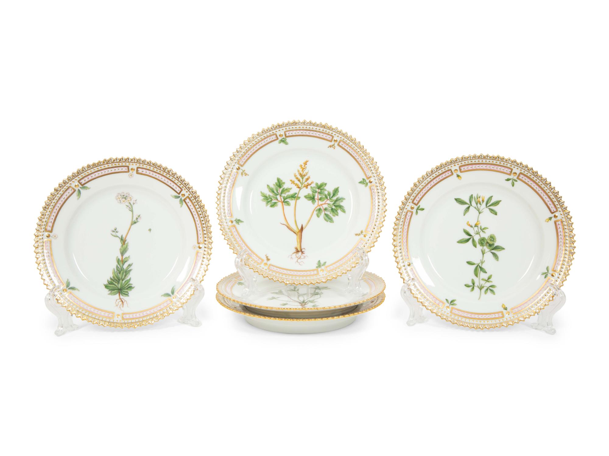 Fourteen Royal Copenhagen Flora Danica Porcelain Bread Plates