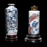 Two Chinese Blue and White and Copper-Red Snuff Bottles
