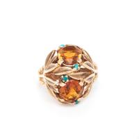 CITRINE, TURQUOISE, AND YELLOW GOLD RING