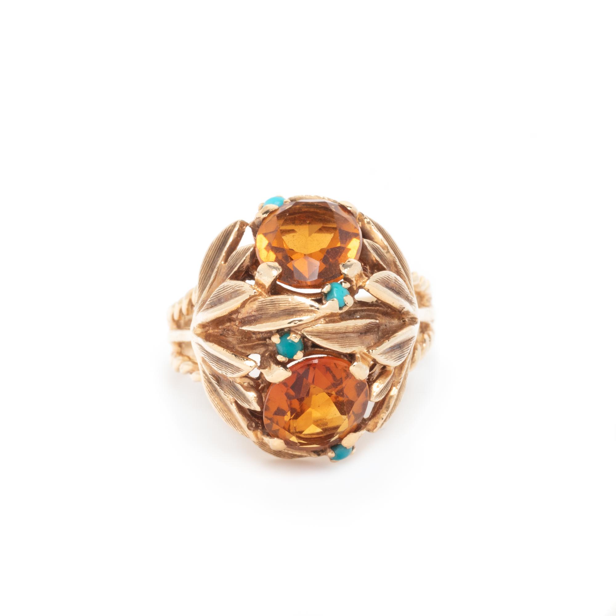 CITRINE, TURQUOISE, AND YELLOW GOLD RING