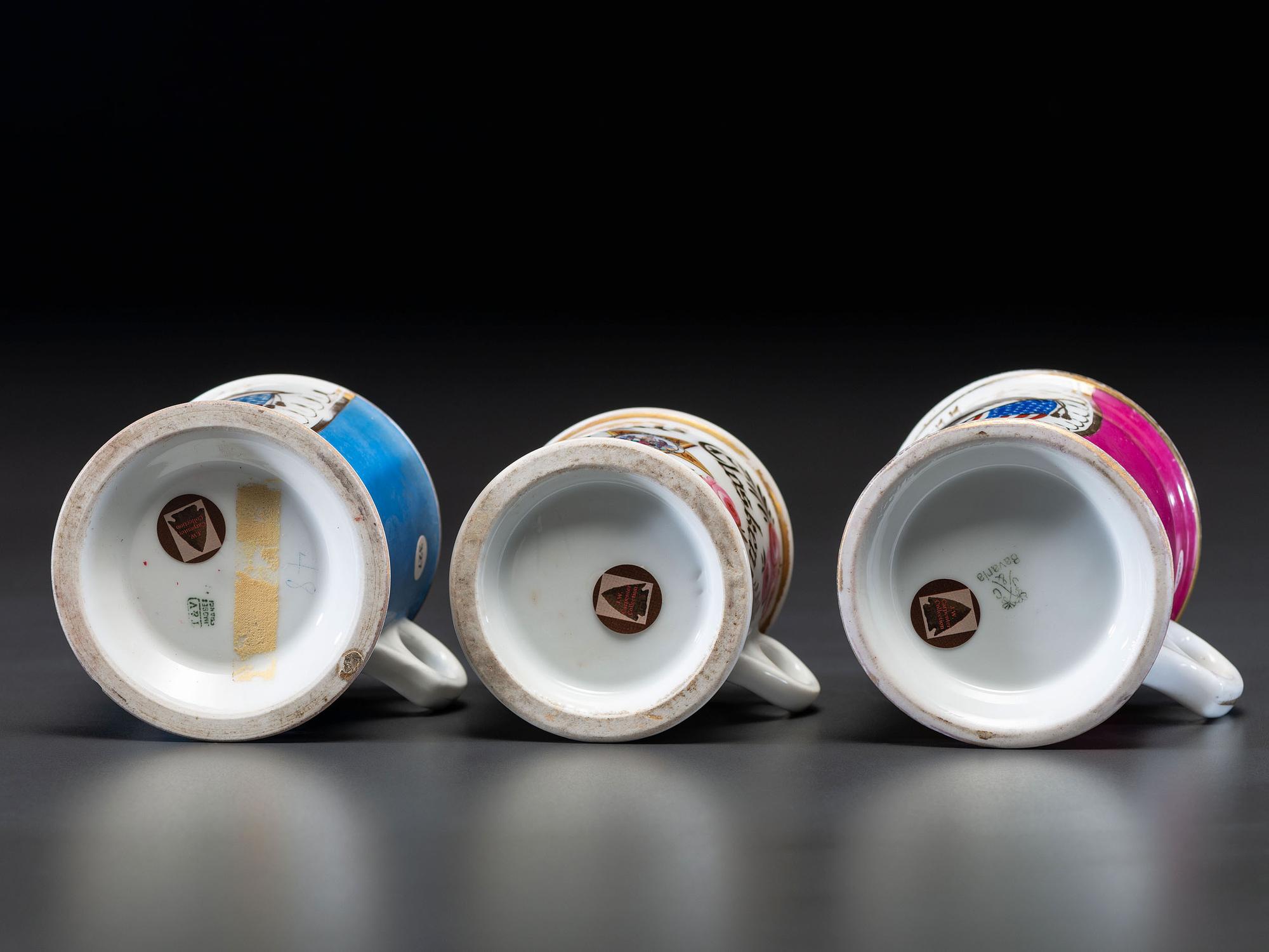 Three Veteran's Porcelain Shaving Mugs