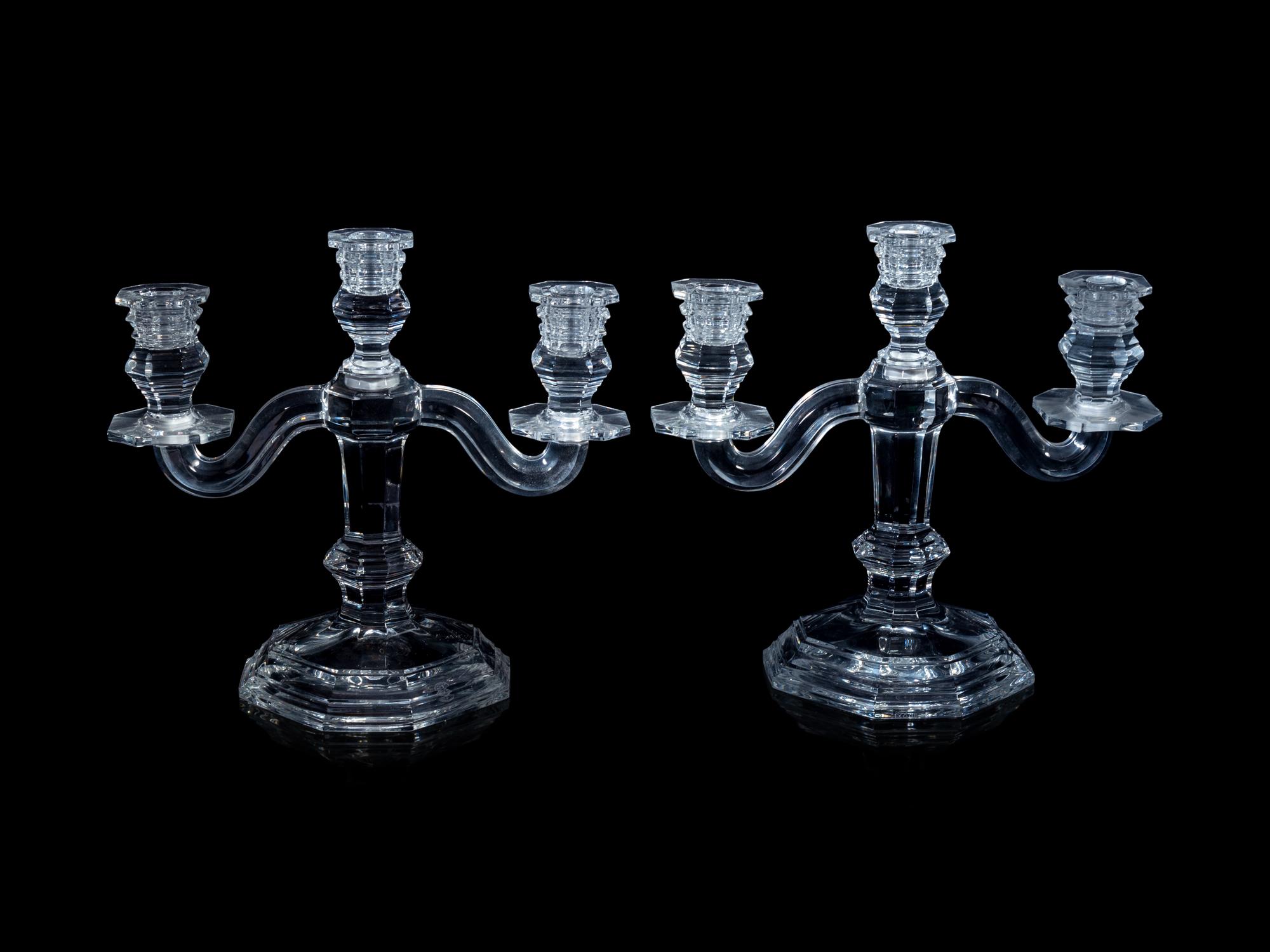 A Pair of Baccarat Three-Light Candelabra