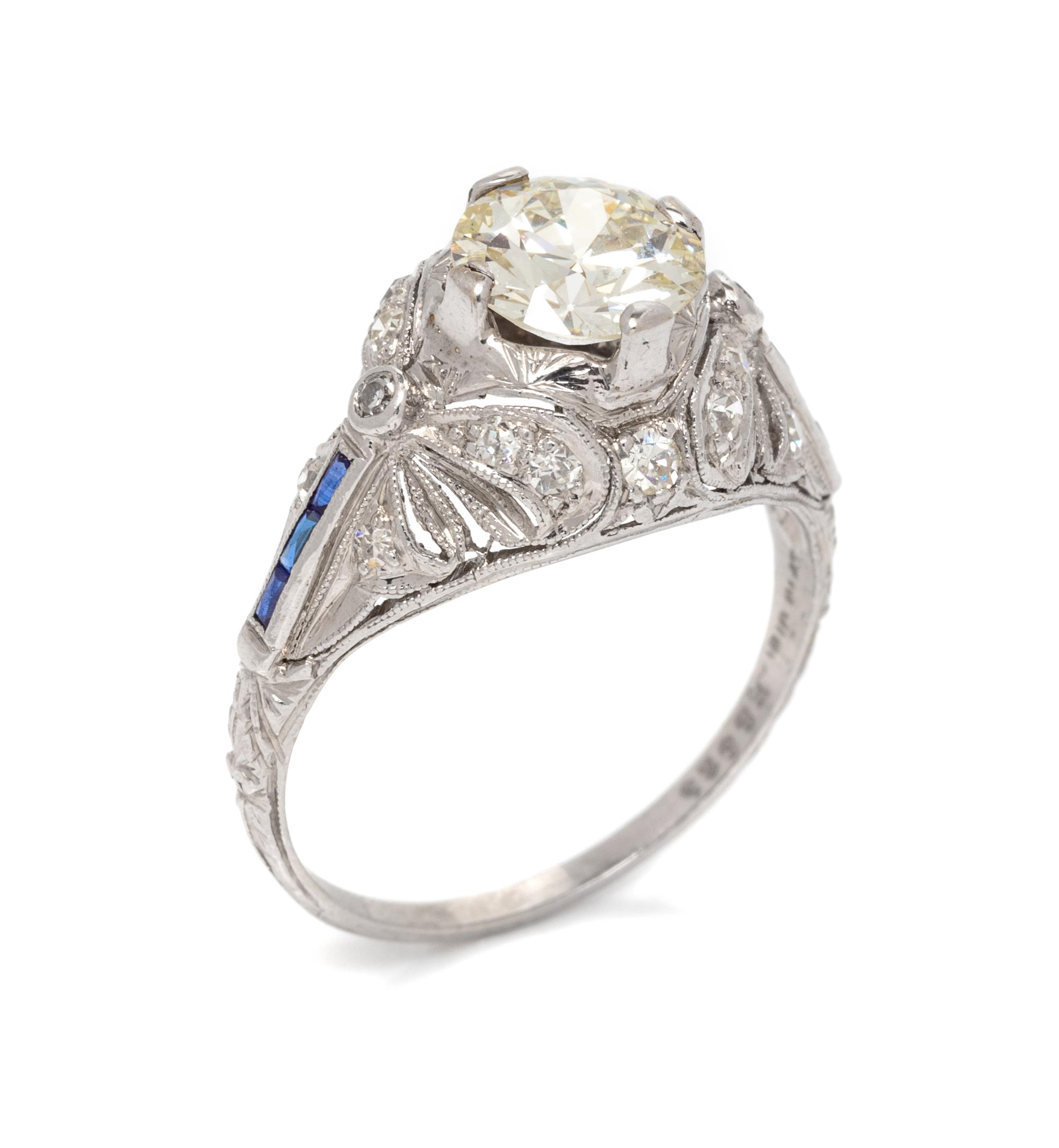 An Antique Platinum, Diamond and Sapphire Ring, 3.00 dwts.