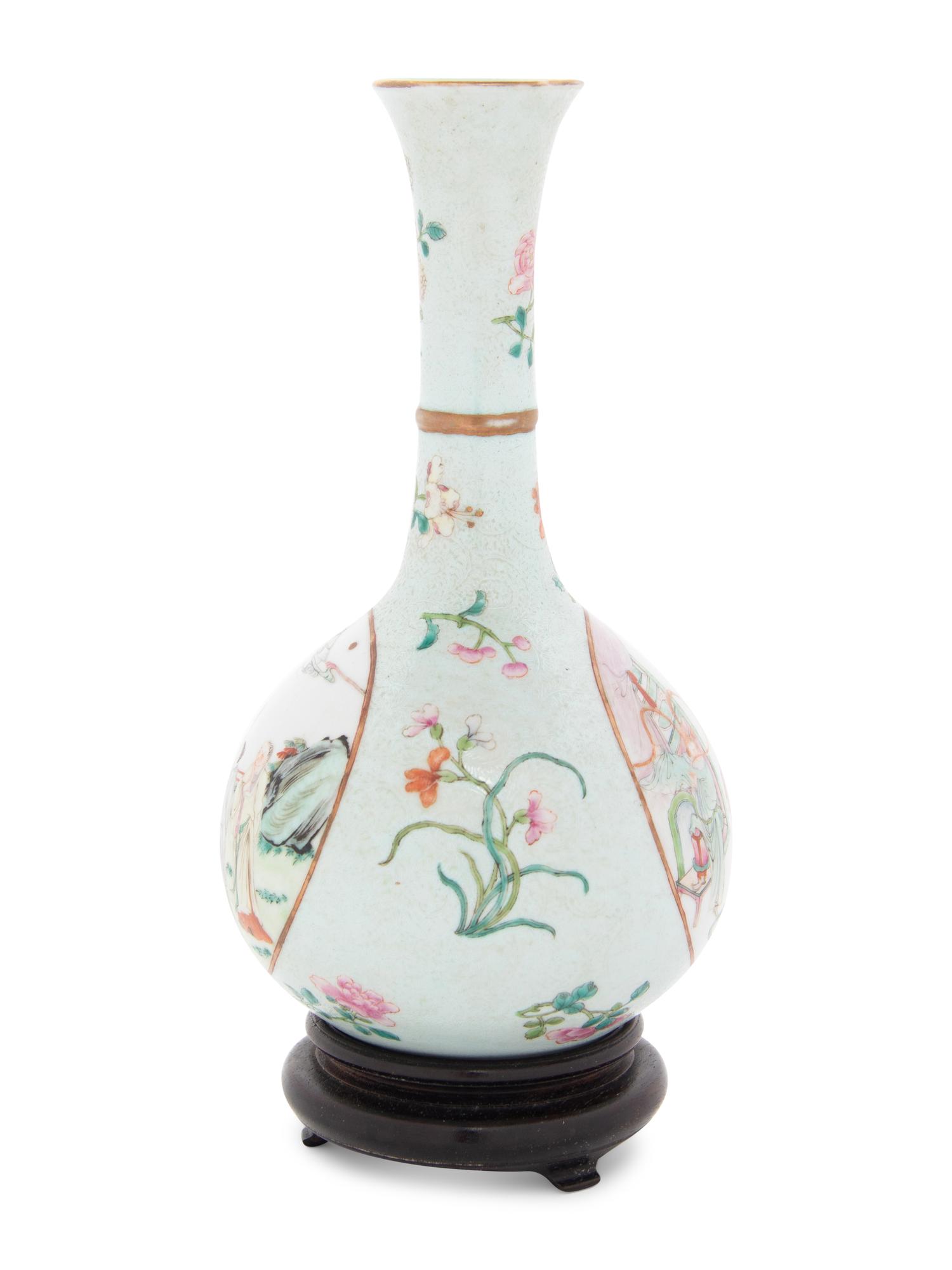 A Sgraffito Ground Famille Rose Porcelain Bottle Vase
