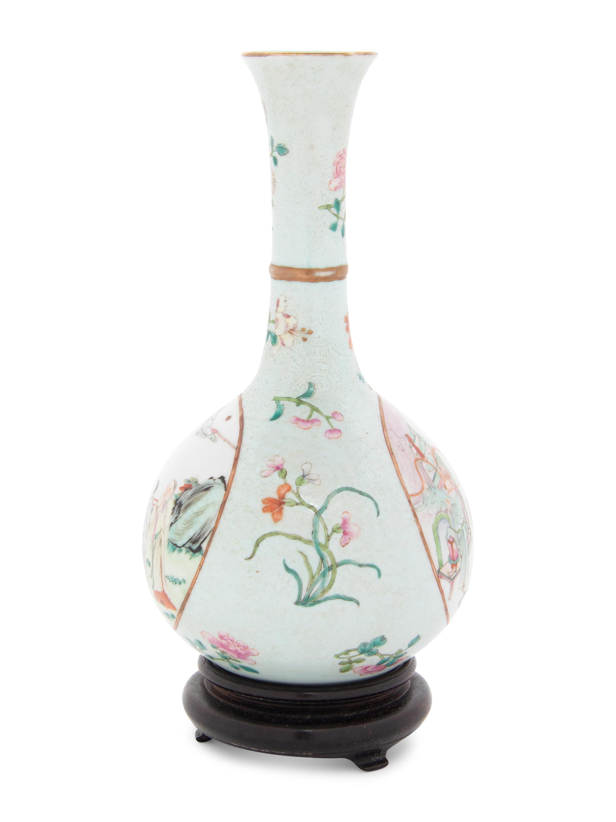 A Sgraffito Ground Famille Rose Porcelain Bottle Vase