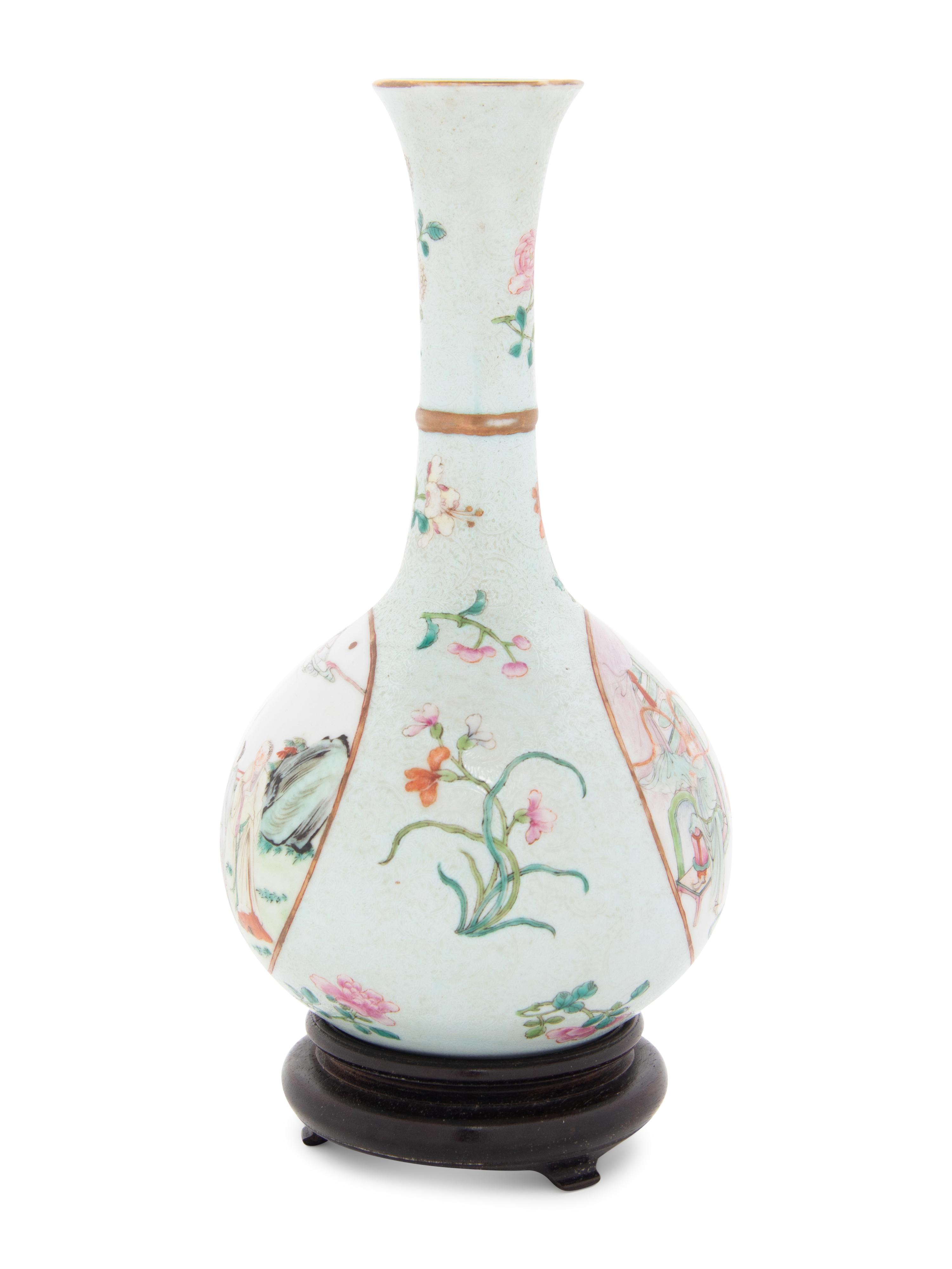 A Sgraffito Ground Famille Rose Porcelain Bottle Vase