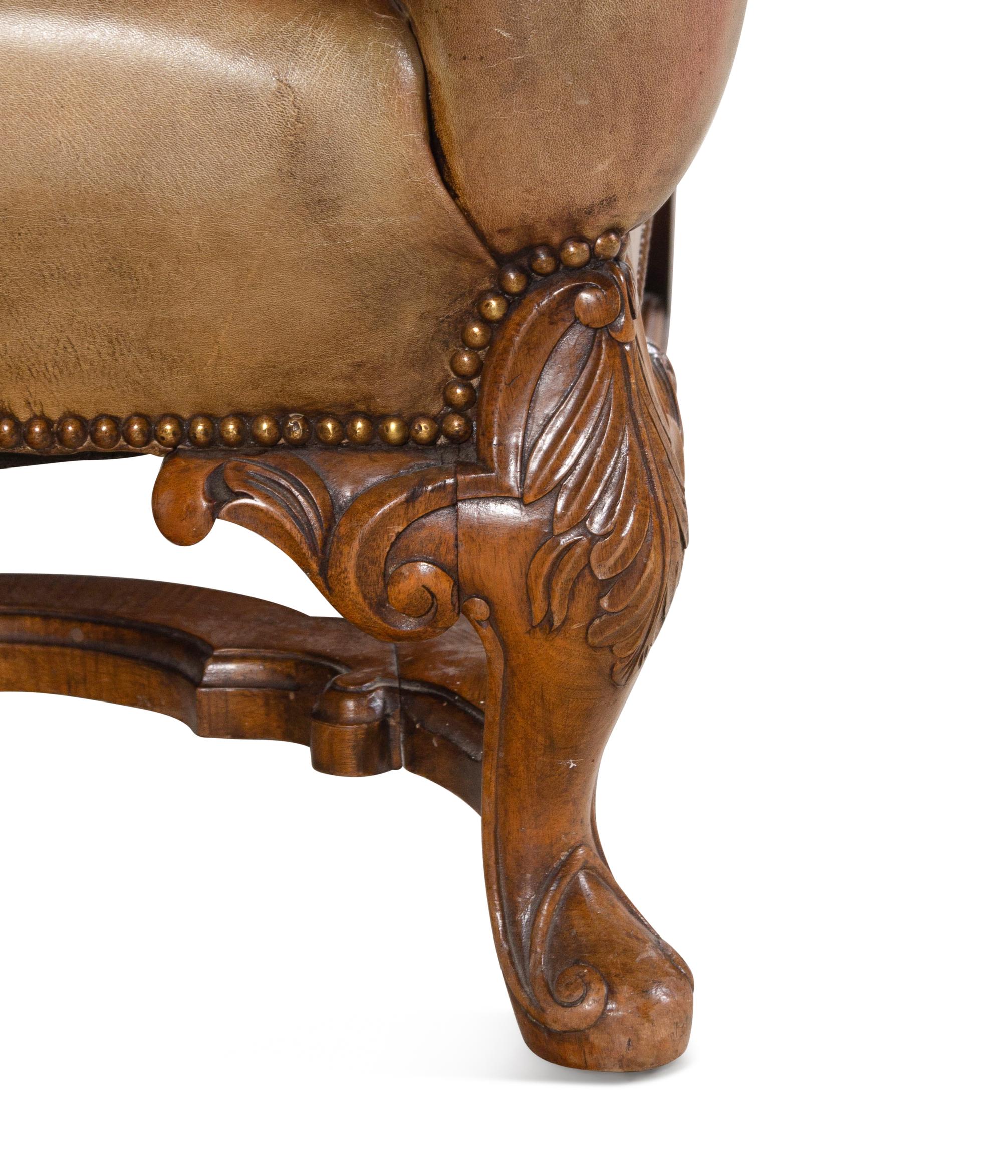 An English Leather-Upholstered Wingback Sofa