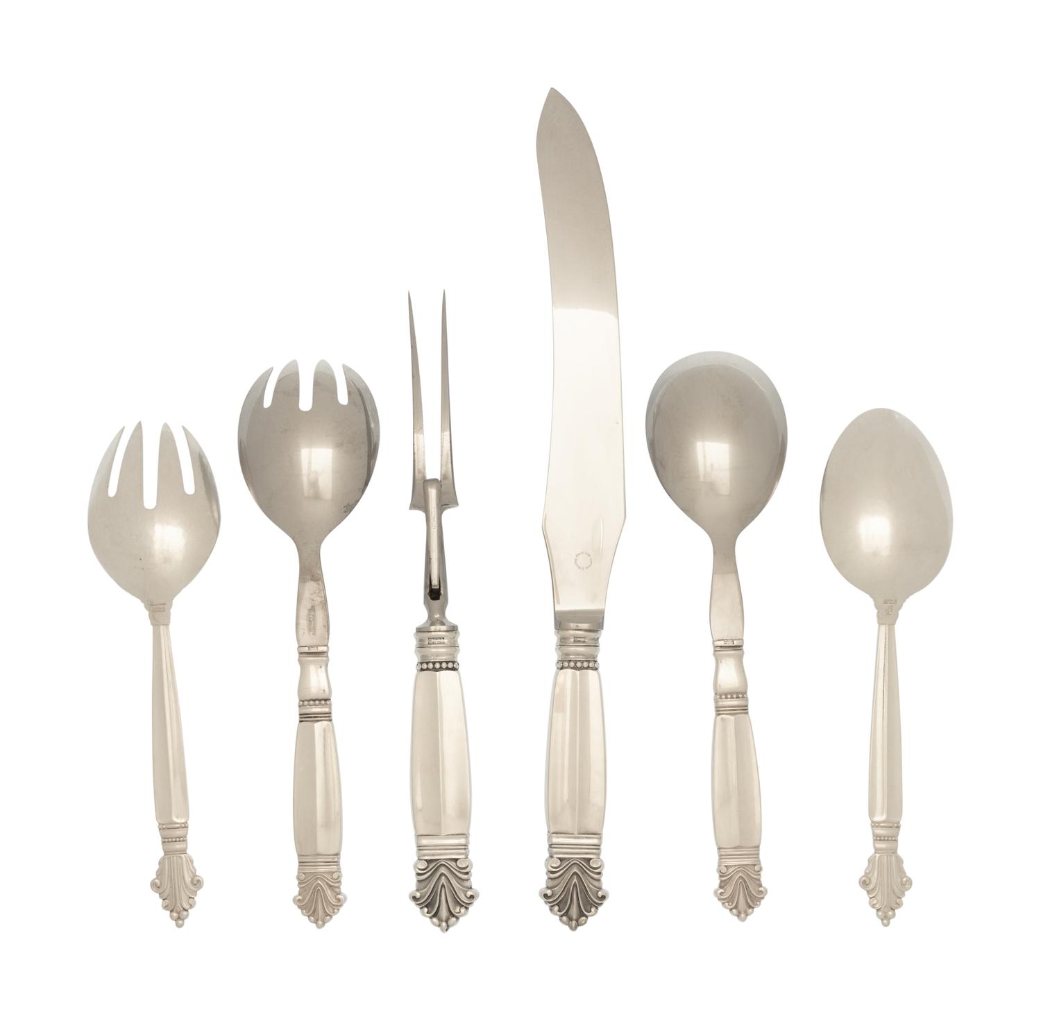 A Group of Six Georg Jensen Acanthus Silver Flatware Articles