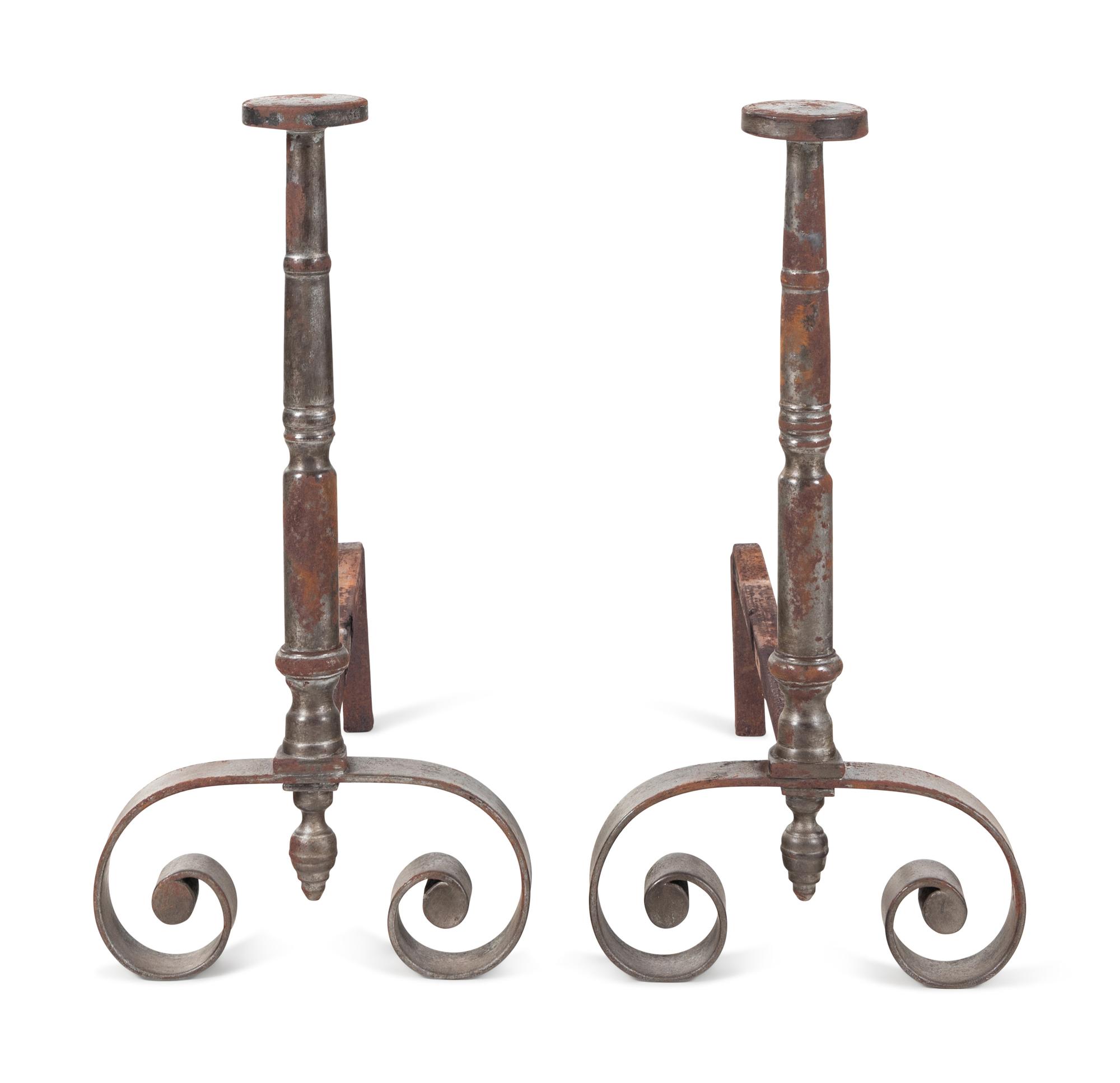A Pair of English Steel Andirons
