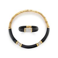 CARDI MILANO, YELLOW GOLD, ONYX, AND DIAMOND JEWELRY SET