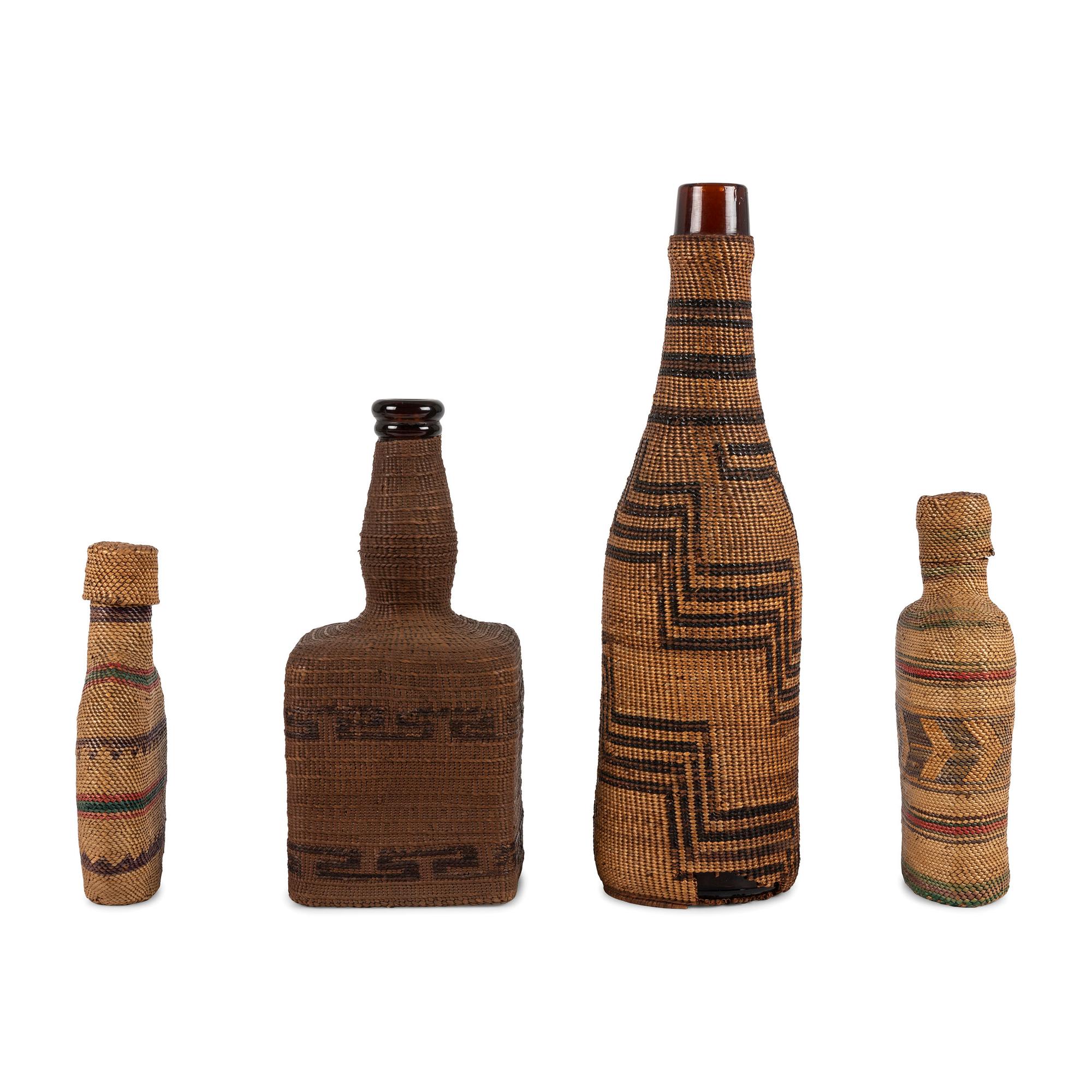 Nuu-chah-nulth / Makah Basketry Covered Wine and Whiskey Bottles