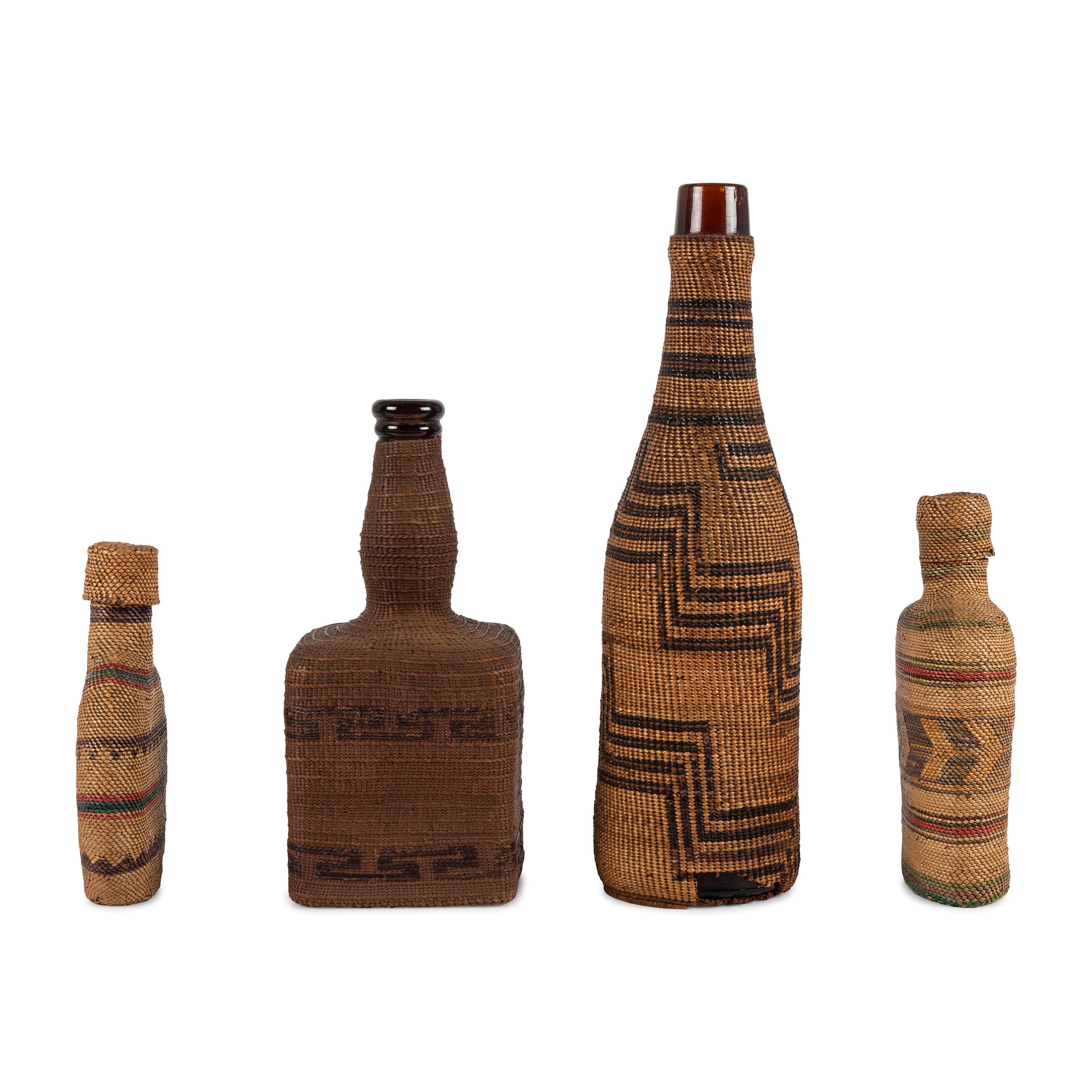 Nuu-chah-nulth / Makah Basketry Covered Wine and Whiskey Bottles