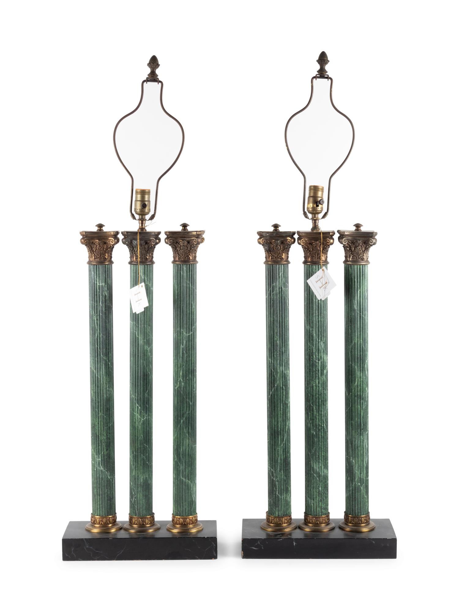 A Pair of Faux Marble Column-Form Table Lamps