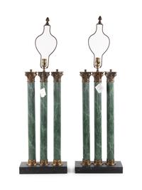 A Pair of Faux Marble Column-Form Table Lamps