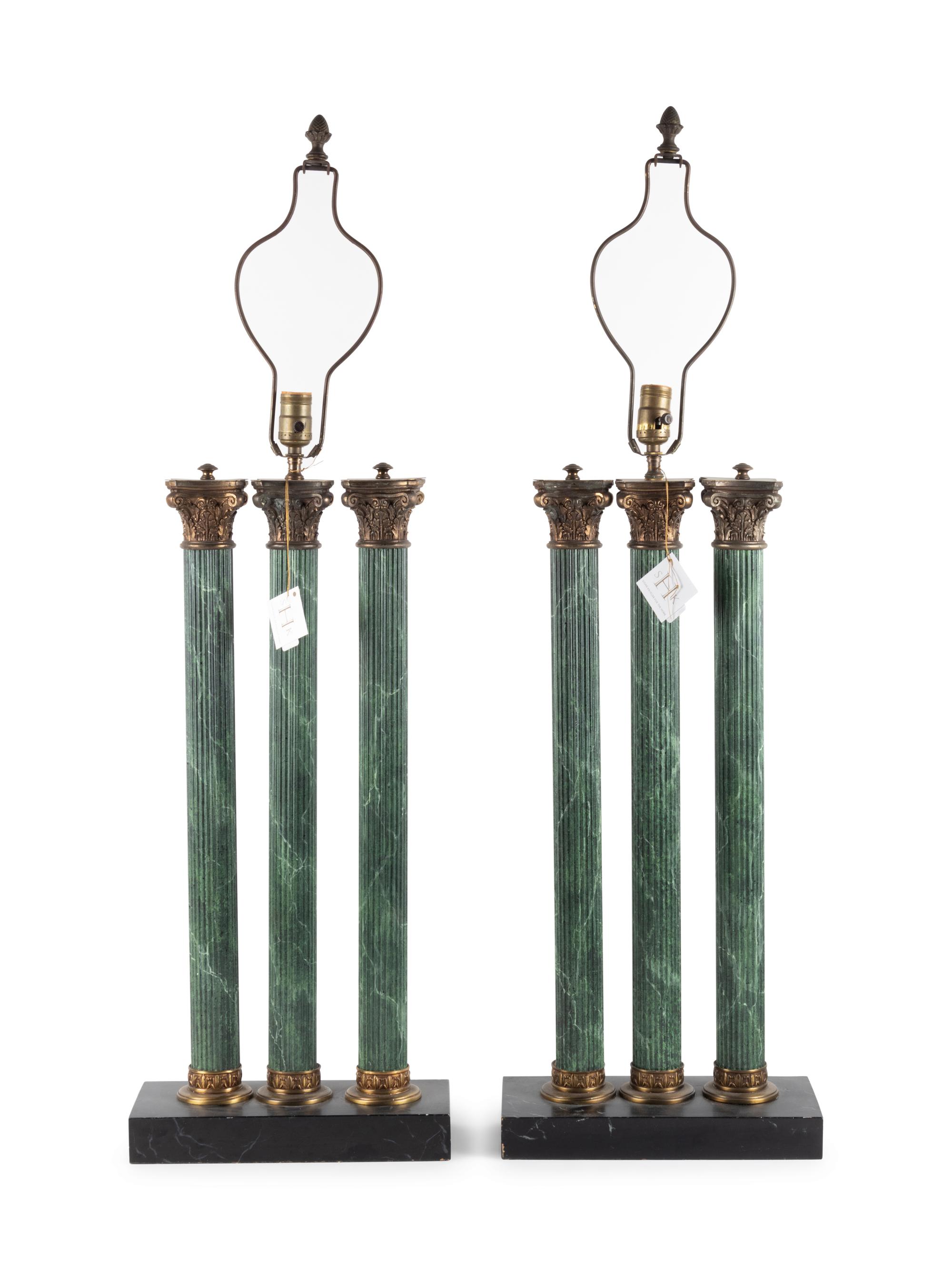 A Pair of Faux Marble Column-Form Table Lamps