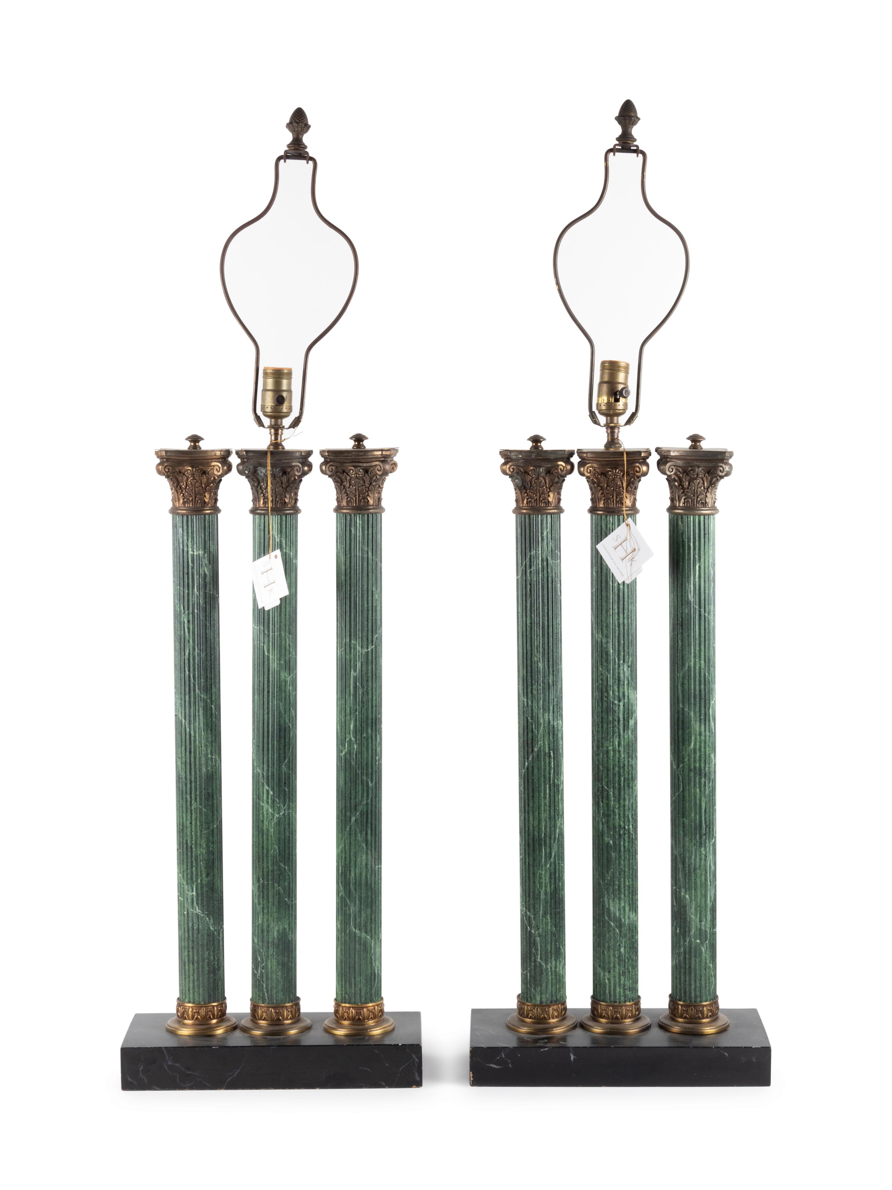 A Pair of Faux Marble Column-Form Table Lamps