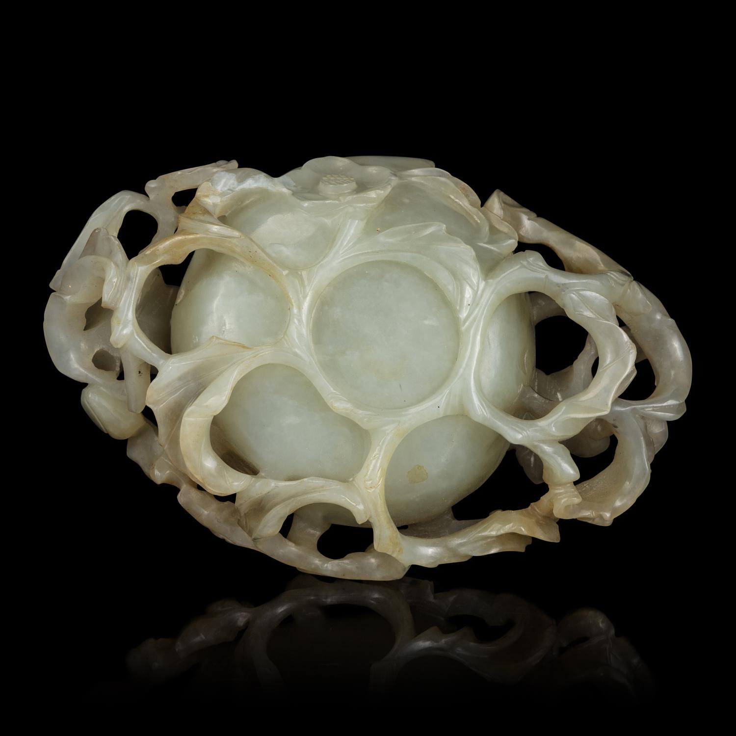 A Chinese Celadon Jade Peach Coupe, Qing Dynasty 清 青玉梅花杯
