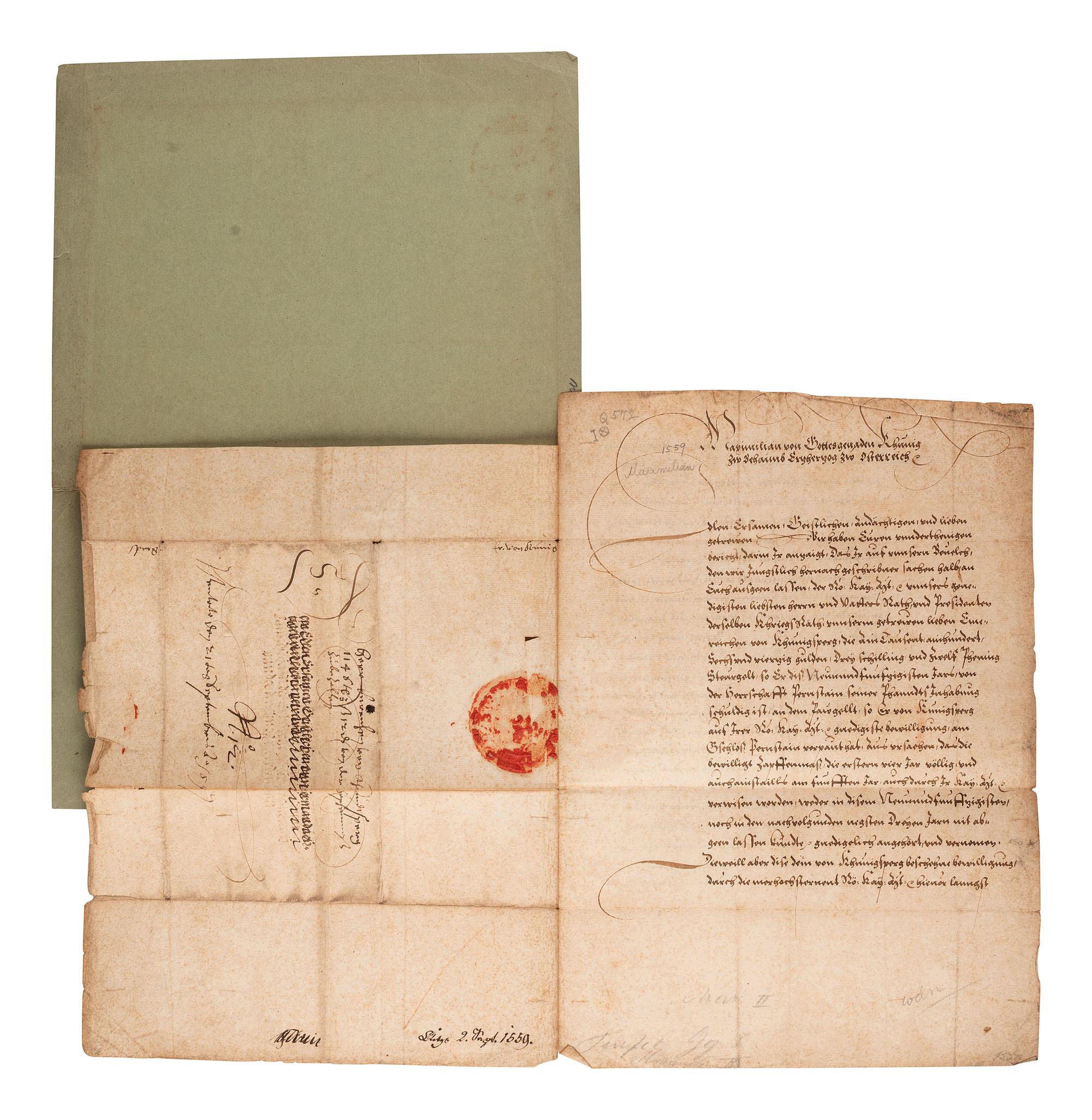 [EUROPE]. Letter signed ("Maximilian"), by Maximilian II of Austria (1527-1576).