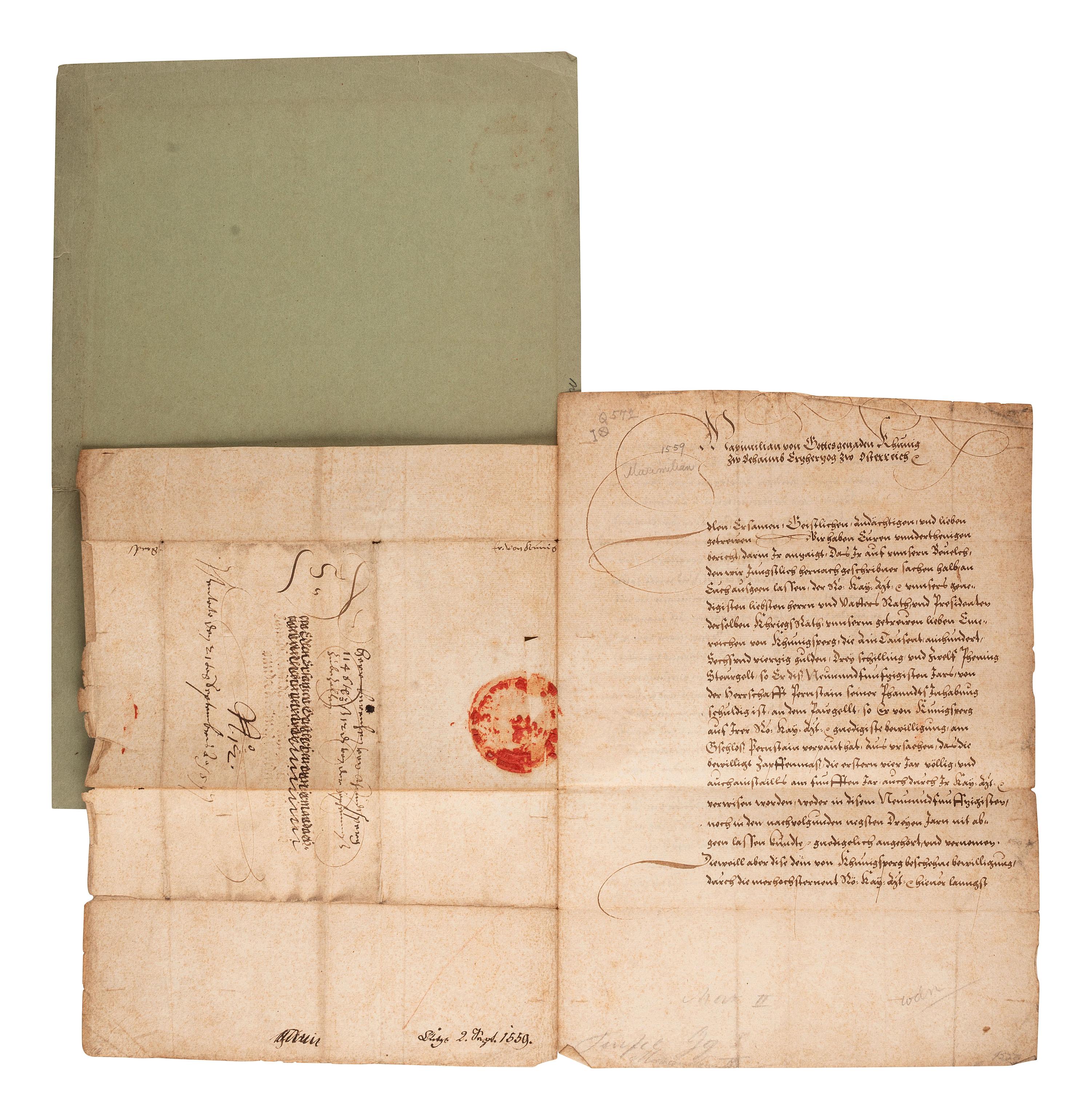 [EUROPE]. Letter signed ("Maximilian"), by Maximilian II of Austria (1527-1576).