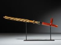 Western Great Lakes Painted Pipe Stem, with Catlinite Bowl