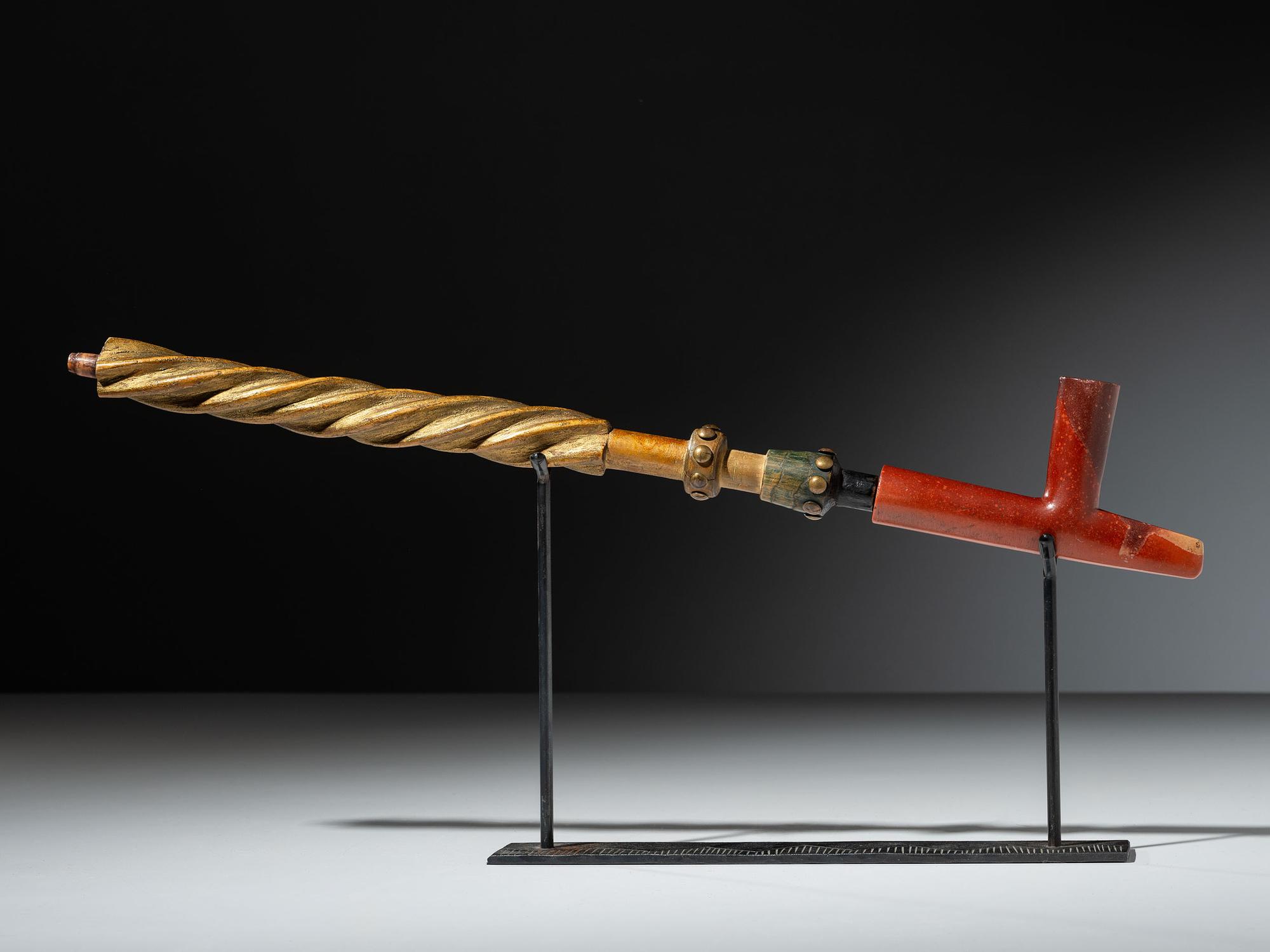 Western Great Lakes Painted Pipe Stem, with Catlinite Bowl