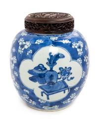 A Blue and White Porcelain Ginger Jar Height 8 inches. — 19TH CENTURY