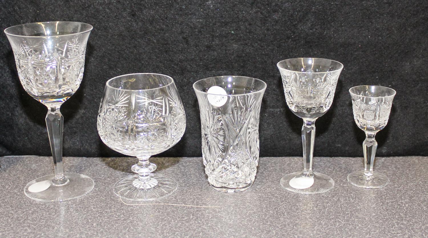 A Cut Glass Stemware Service Height of tallest 7 inches.