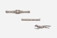 A Group of Three 14K White Gold and Diamond Pins