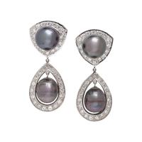 CULTURED GRAY PEARL AND DIAMOND EARRINGS