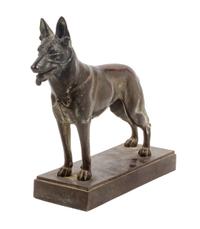 A Bronze German Shepherd Sculpture Height 9 5/8 x width 11 x depth 3 1/4 inches. — ARNO OSWALD ZAUCHE (German, 1875-1941)