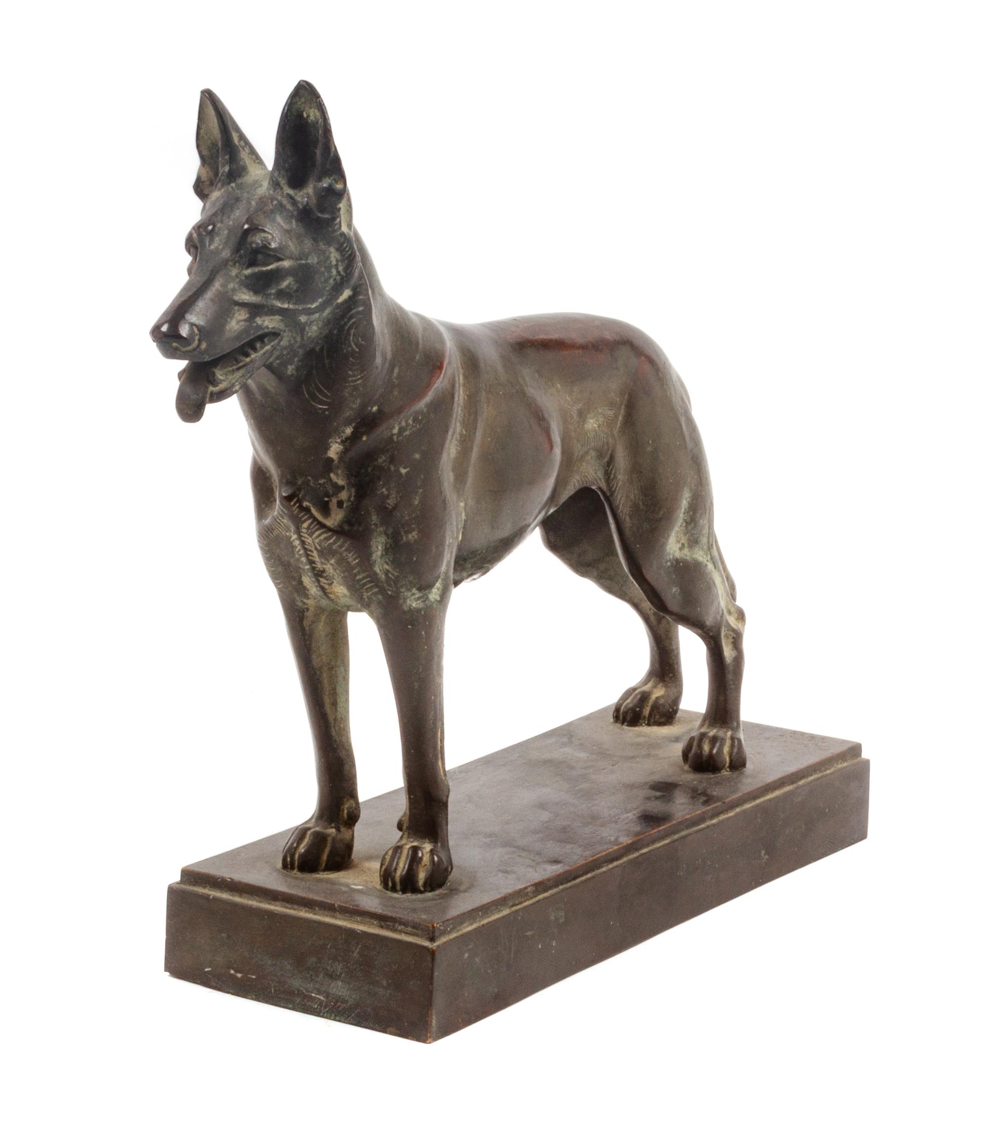 A Bronze German Shepherd Sculpture Height 9 5/8 x width 11 x depth 3 1/4 inches. — ARNO OSWALD ZAUCHE (German, 1875-1941)