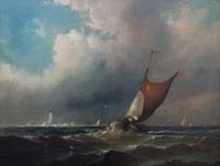 Franklin D. Briscoe, (American, 1844-1903), Sailing In Rough Seas, 1868